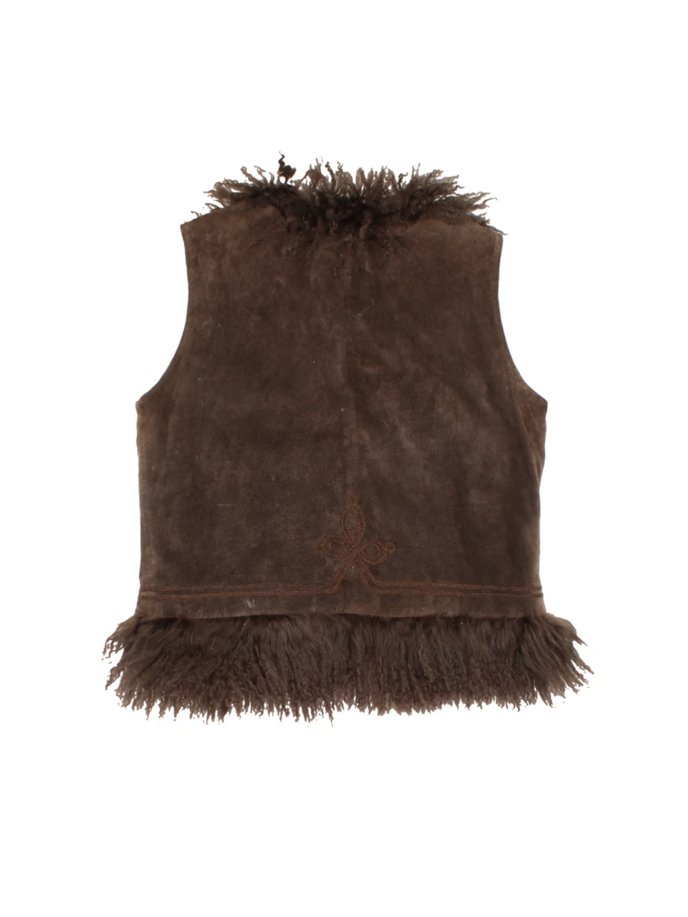 Embroidered Mongolian Suede Gilet (Size XS) - VintageFolk
