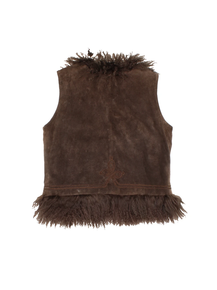 Embroidered Mongolian Suede Gilet (Size XS) - VintageFolk