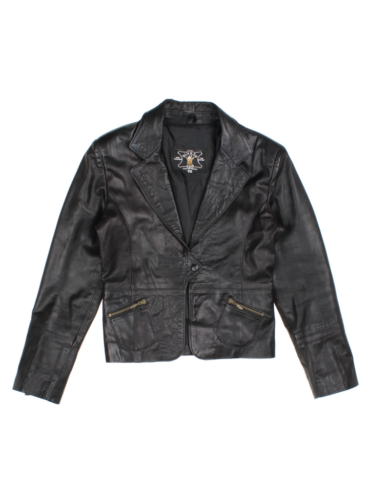 Y2K Leather Jacket (Size XS) - VintageFolk
