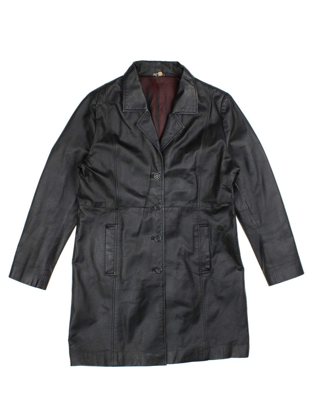 Y2K Leather Trench Coat (Size M) - VintageFolk