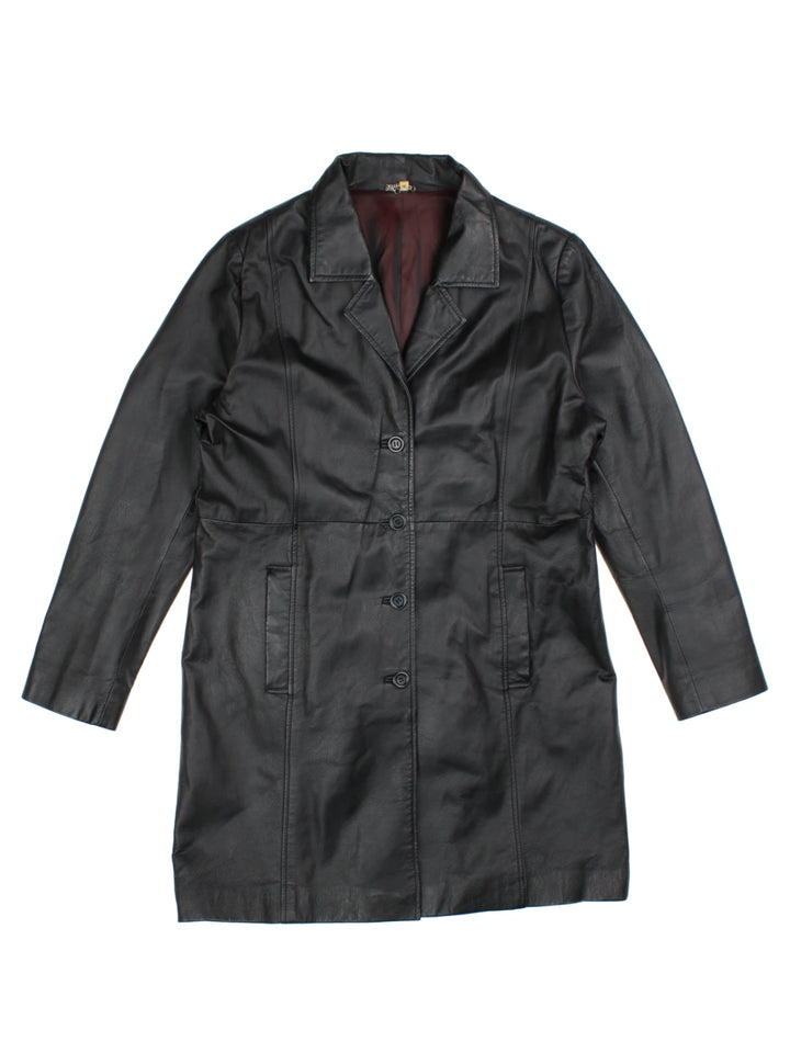 Y2K Leather Trench Coat (Size M) - VintageFolk