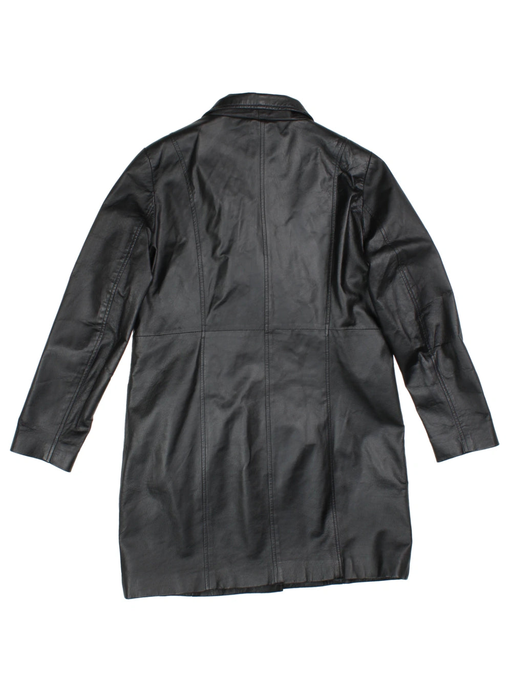 Y2K Leather Trench Coat (Size M) - VintageFolk