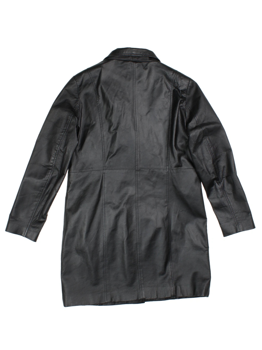 Y2K Leather Trench Coat (Size M) - VintageFolk