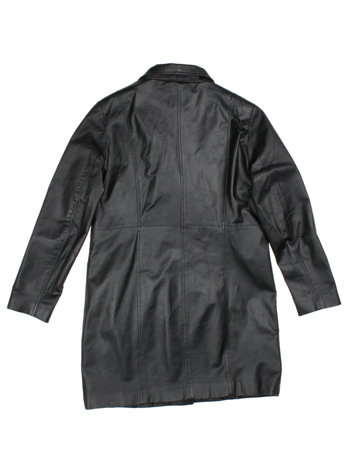 Y2K Leather Trench Coat (Size M) - VintageFolk
