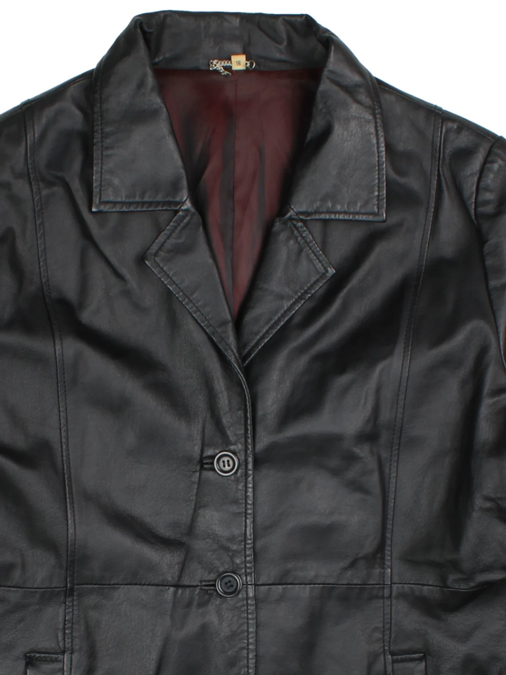 Y2K Leather Trench Coat (Size M) - VintageFolk