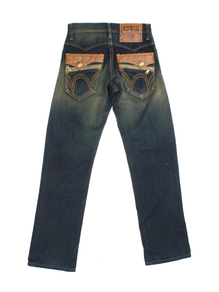 Y2K Edwin Leather Patch Jeans (Size M)
