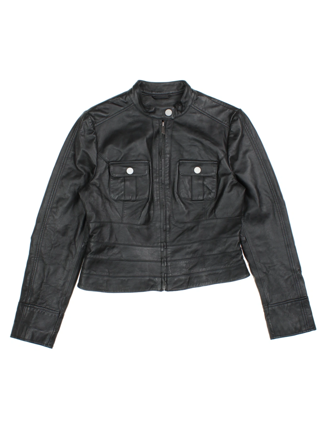 Y2K Leather Biker Jacket (Size XS) - VintageFolk