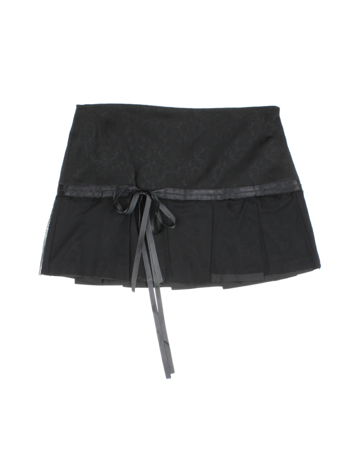 Y2K Pleated Bow Mini Skirt (Size M) - VintageFolk