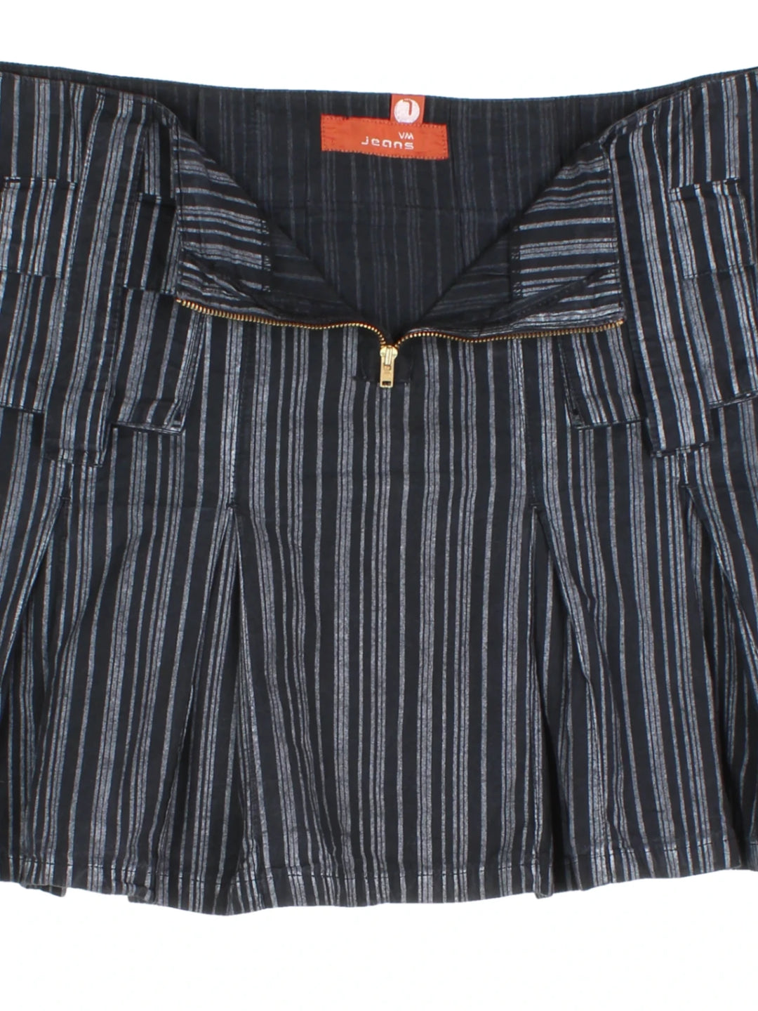 Y2K Pleated Stripe Mini Skirt (Size L) - VintageFolk