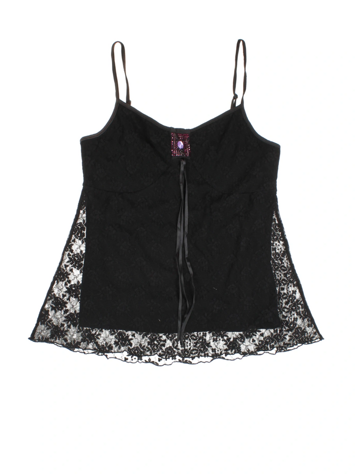 Y2K Lace Layered Vest Top (Size S) - VintageFolk