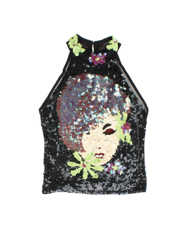 Y2K Sequin Face Detail Top (Size S) - VintageFolk