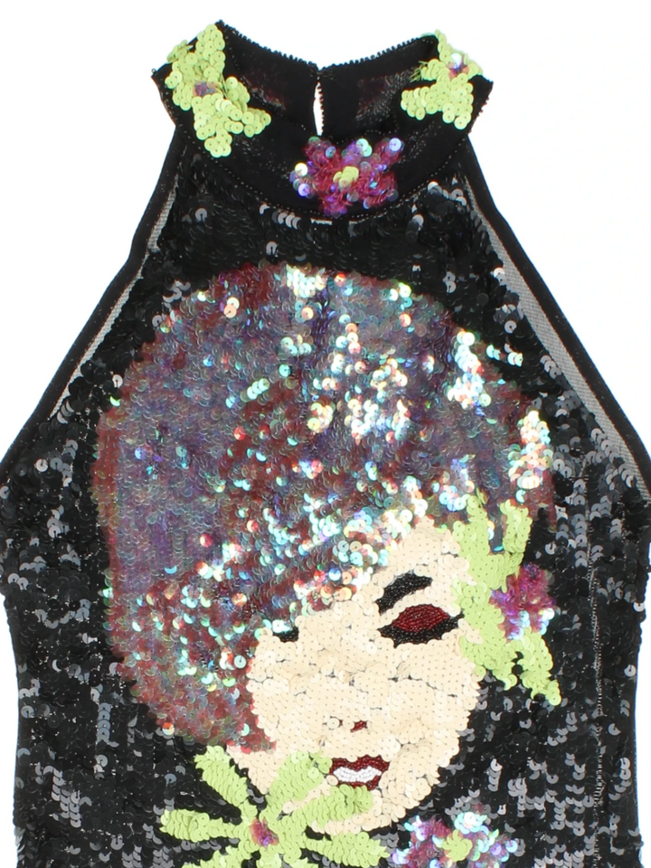Y2K Sequin Face Detail Top (Size S) - VintageFolk