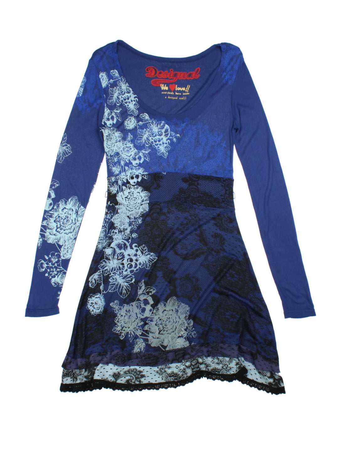 Y2K Desigual Lace Trim Mini Dress (Size M) - VintageFolk