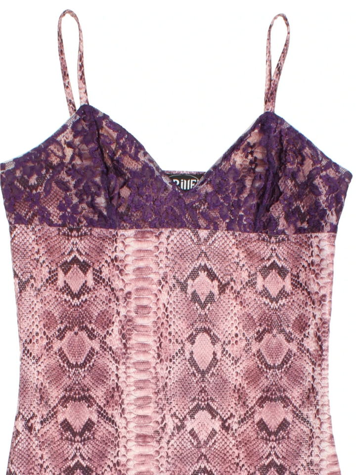 Y2K Asymmetrical Snake Skin Midi Dress (Size M) - VintageFolk