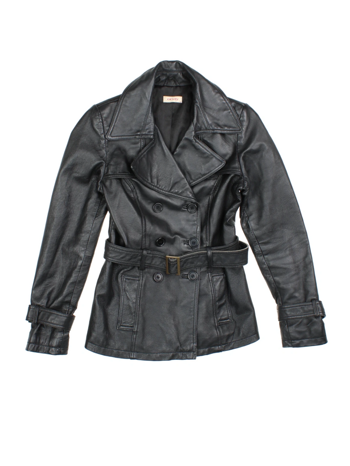 Leather Trench Coat (Size XS) - VintageFolk