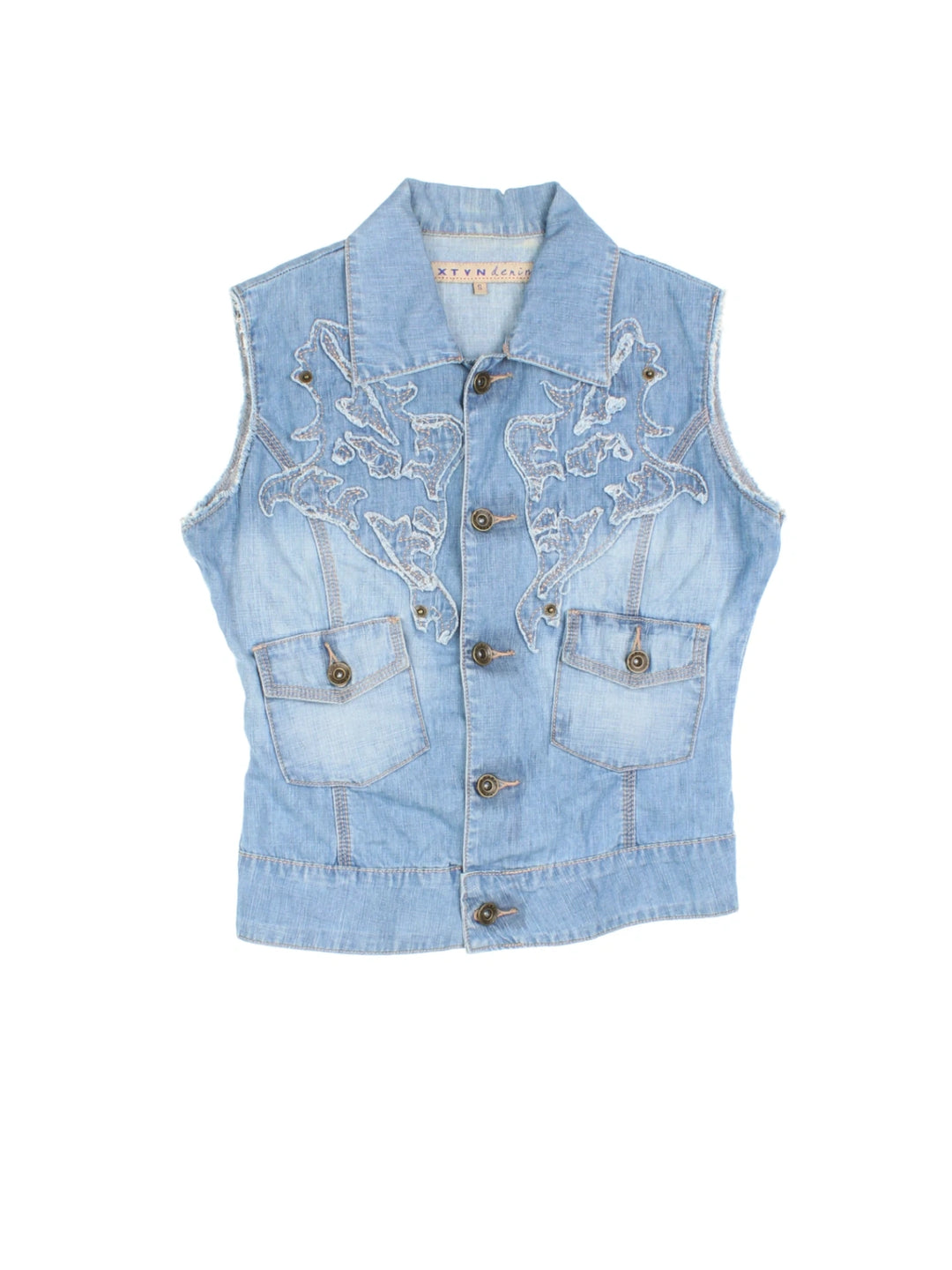 Y2K Appliqued Denim Waistcoat (Size S)