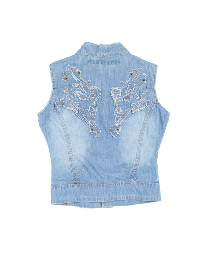 Y2K Appliqued Denim Waistcoat (Size S)