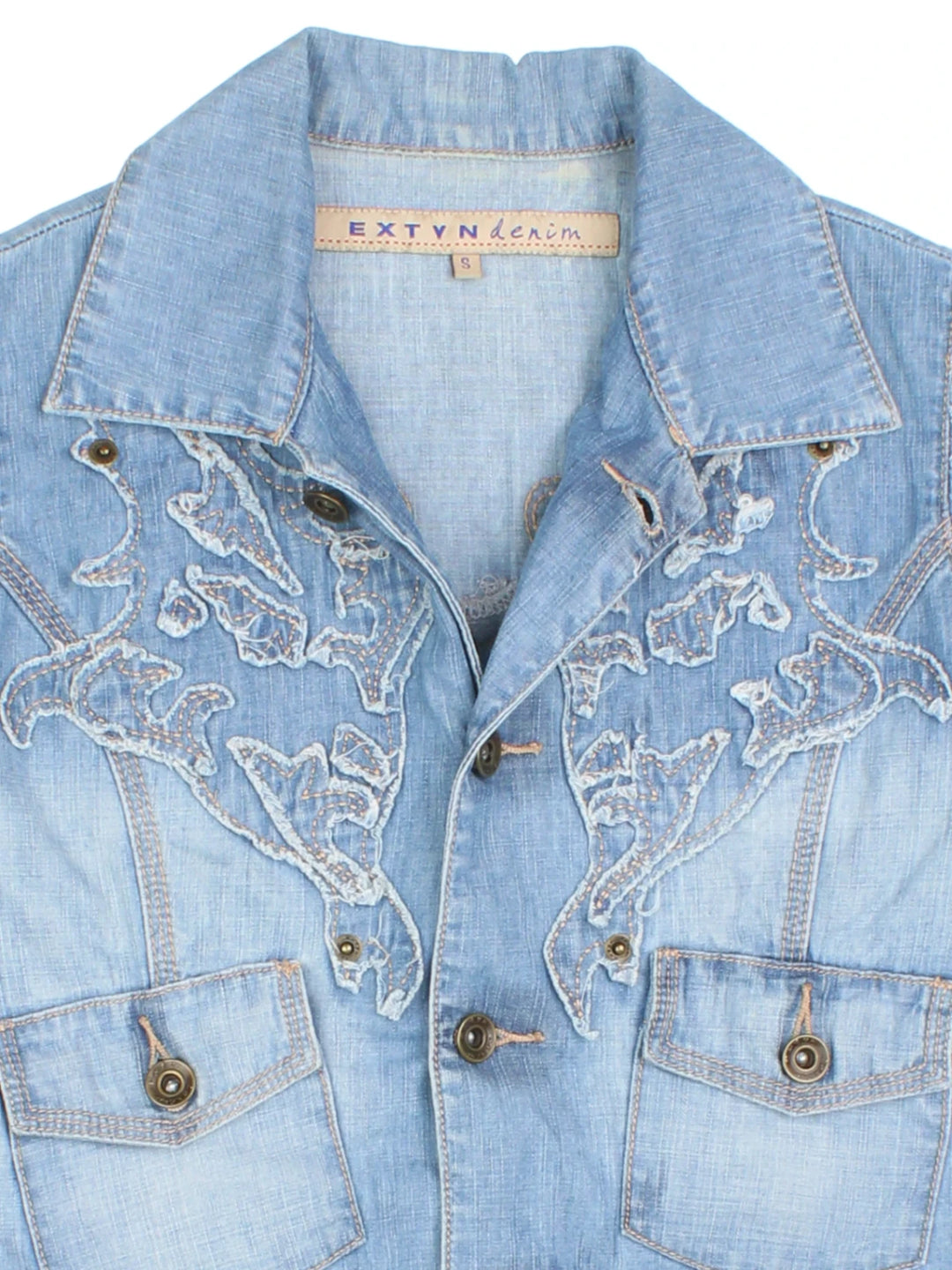 Y2K Appliqued Denim Waistcoat (Size S)