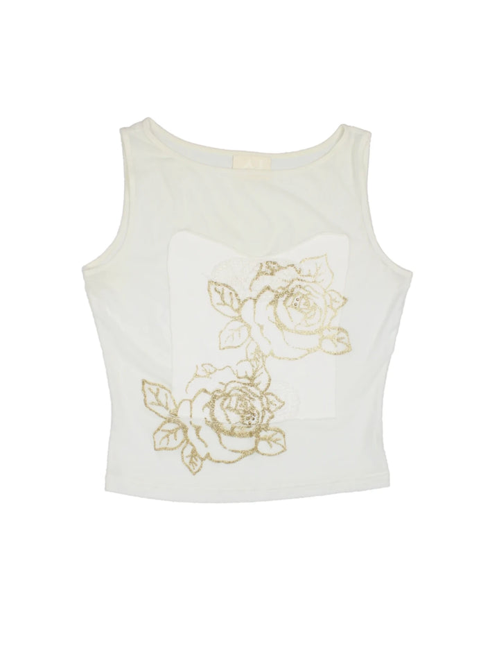 Y2K Floral Embellished Top (Size L) - VintageFolk