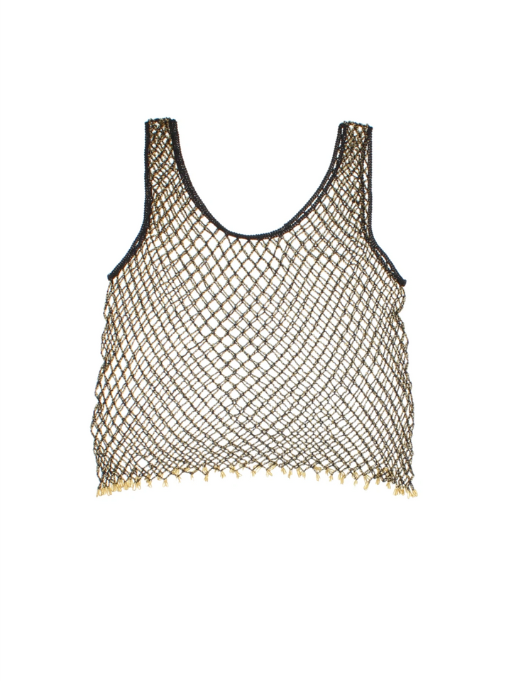 Y2K Beaded Fish Net Top (Size XS) - VintageFolk