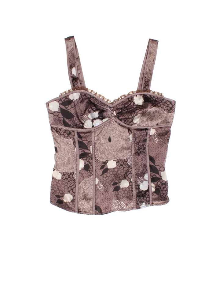 Y2K Silk Corset Top (Size XS) - VintageFolk