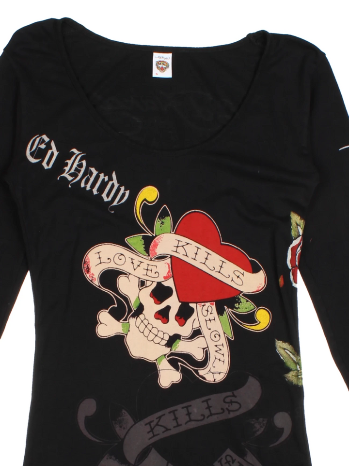 Y2K Ed Hardy Love Kills Top (Size S) - VintageFolk