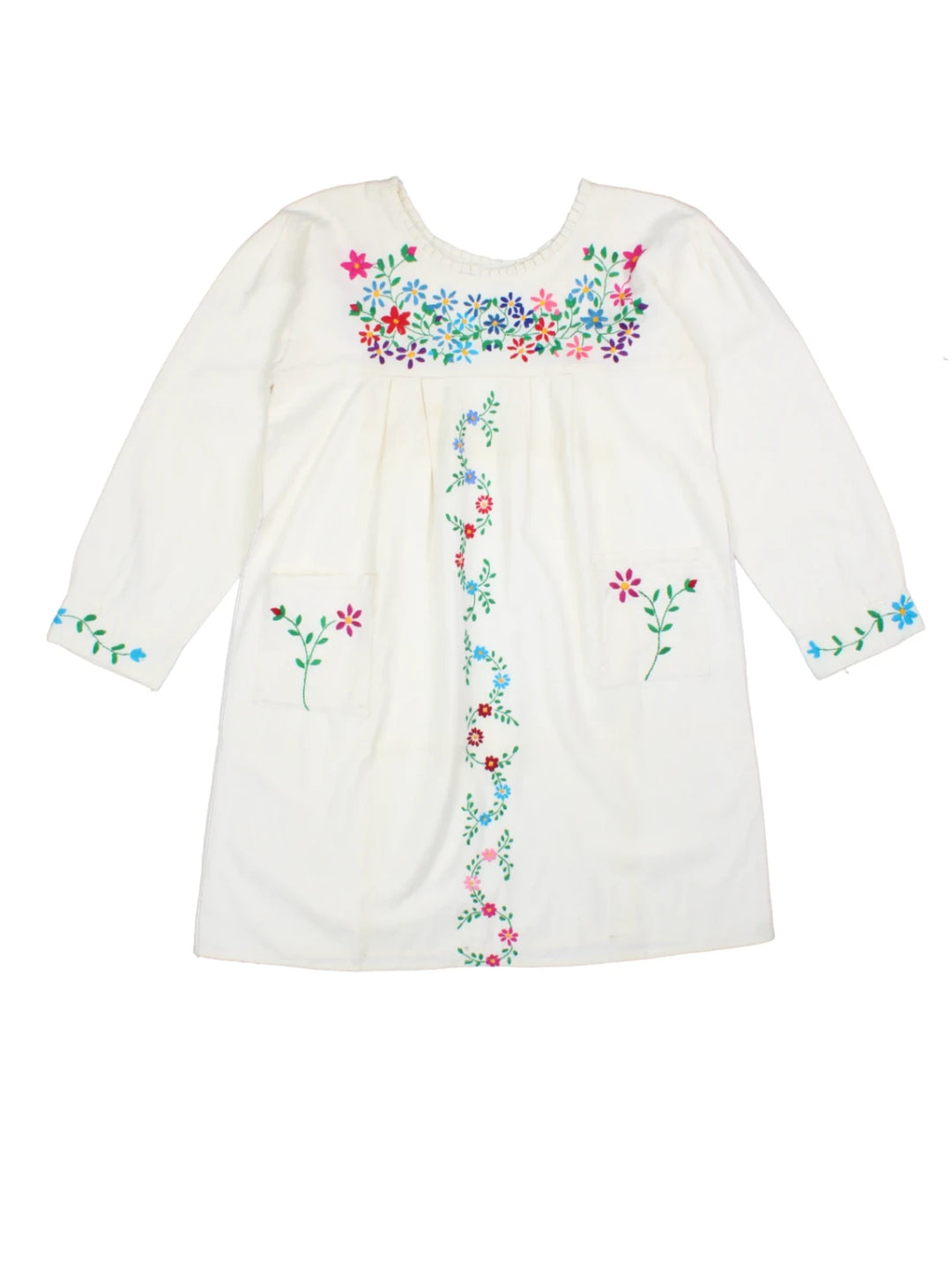 70's Embroidered Smock Mini Dress (Size S) - VintageFolk