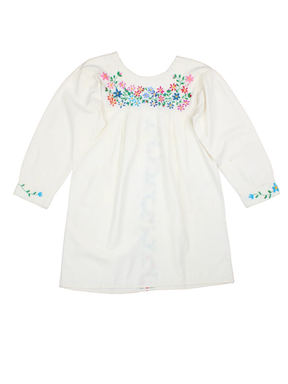 70's Embroidered Smock Mini Dress (Size S) - VintageFolk