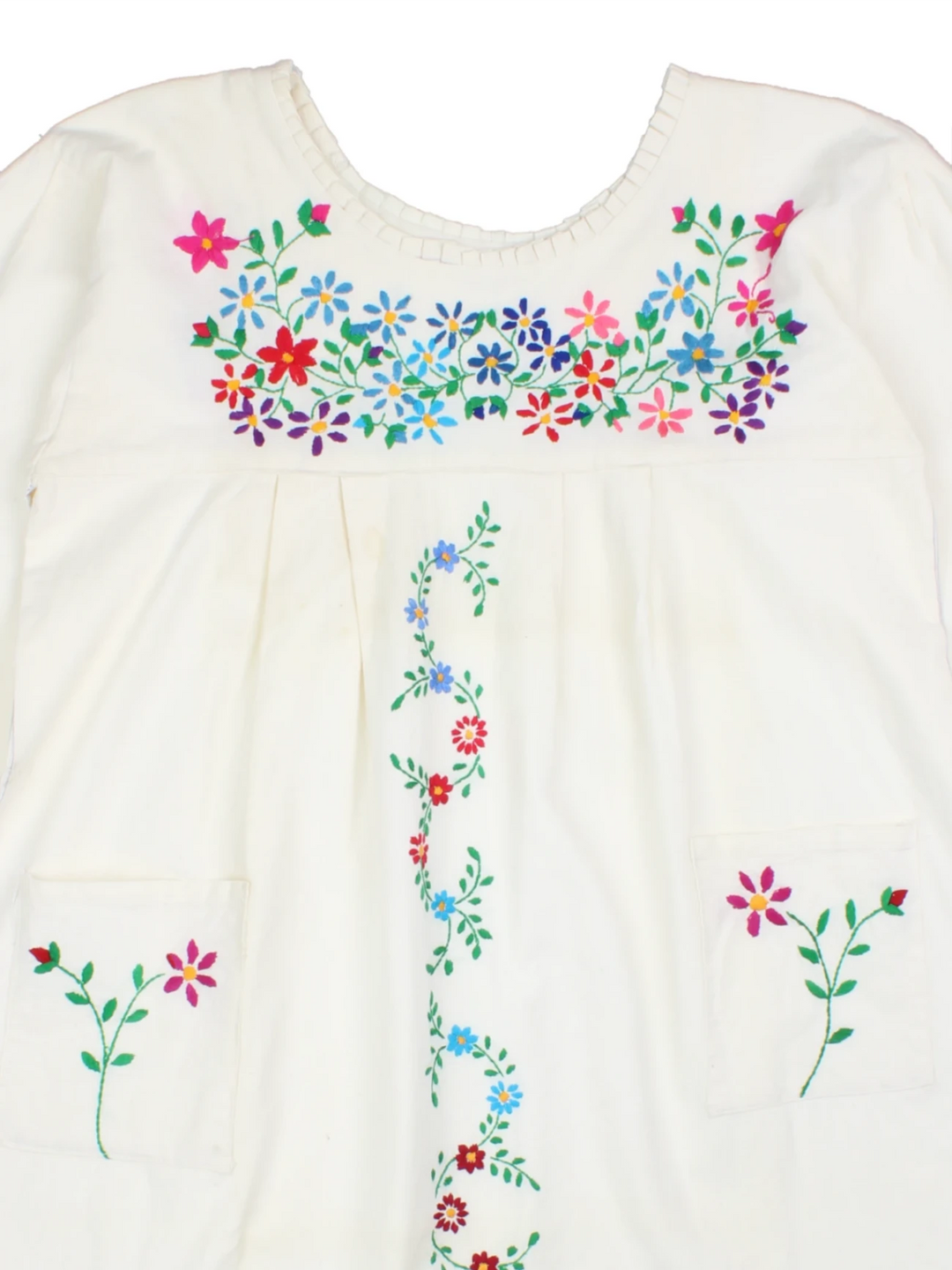 70's Embroidered Smock Mini Dress (Size S) - VintageFolk