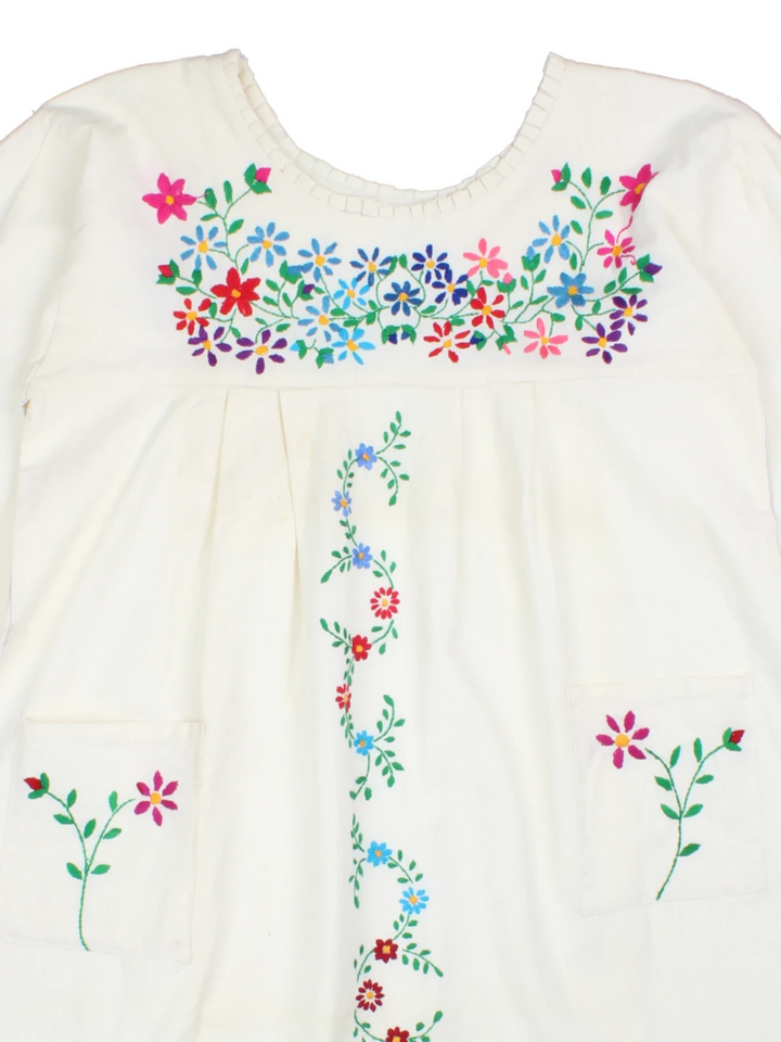 70's Embroidered Smock Mini Dress (Size S) - VintageFolk