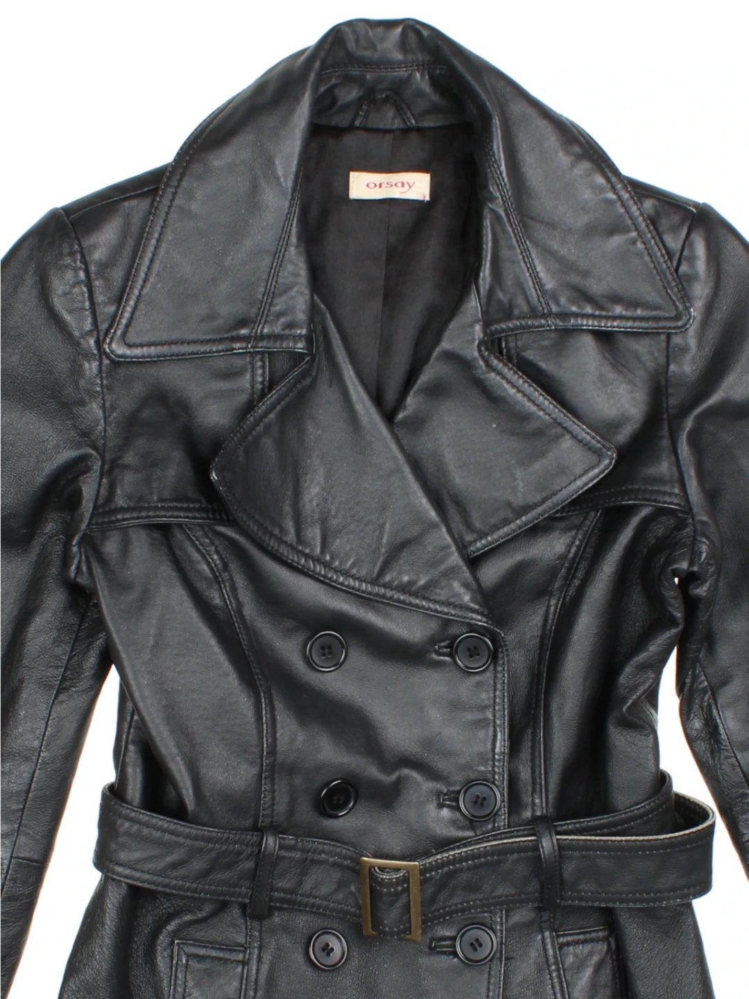 Y2K Leather Trench (Size XS) - VintageFolk