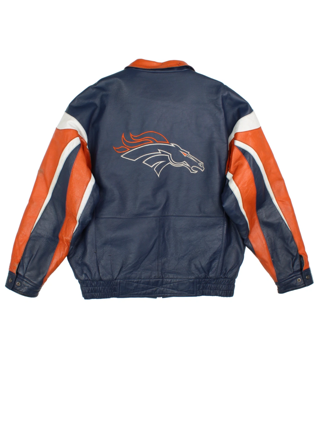 90's NFL Denver Broncos Leather Varsity Jacket (Size XL)