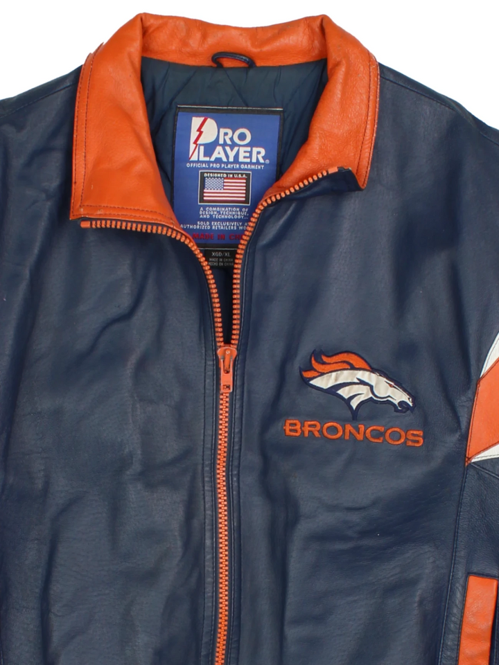 90's NFL Denver Broncos Leather Varsity Jacket (Size XL)