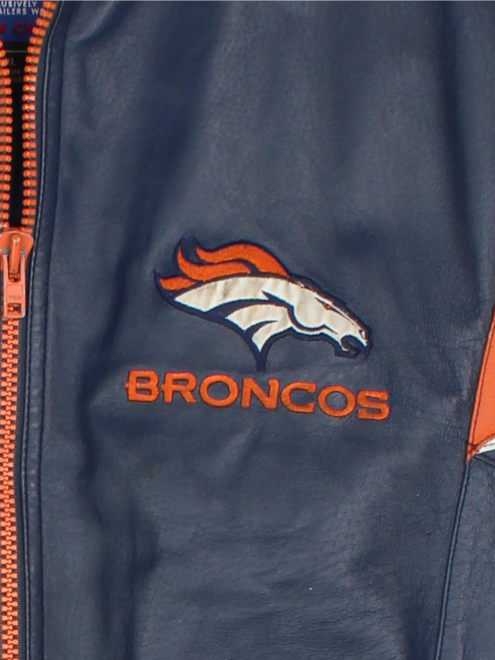 90's NFL Denver Broncos Leather Varsity Jacket (Size XL)