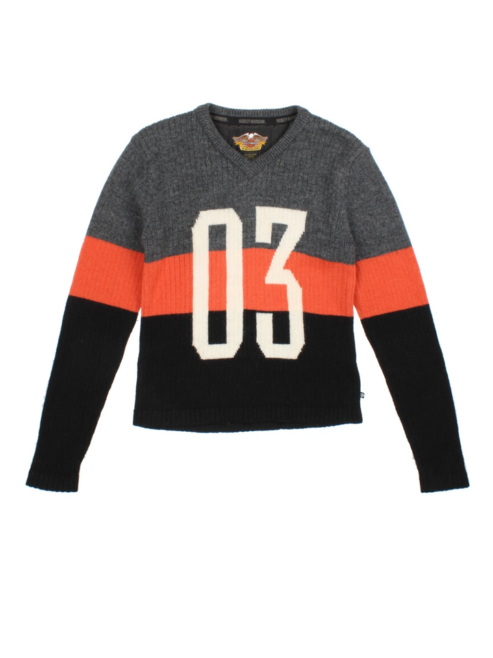 90's Harley-Davidson V Neck Jumper (Size XXS)