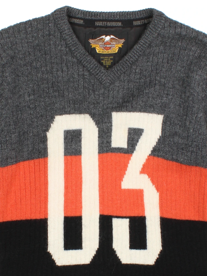 90's Harley-Davidson V Neck Jumper (Size XXS)