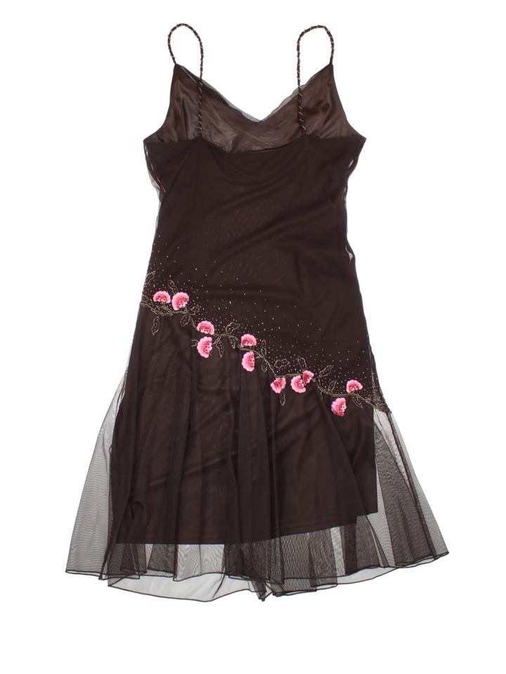Y2K Sheer Layered Embroidered Midi Dress (Size M)