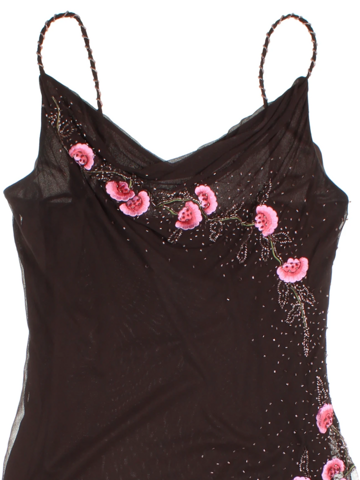 Y2K Sheer Layered Embroidered Midi Dress (Size M)