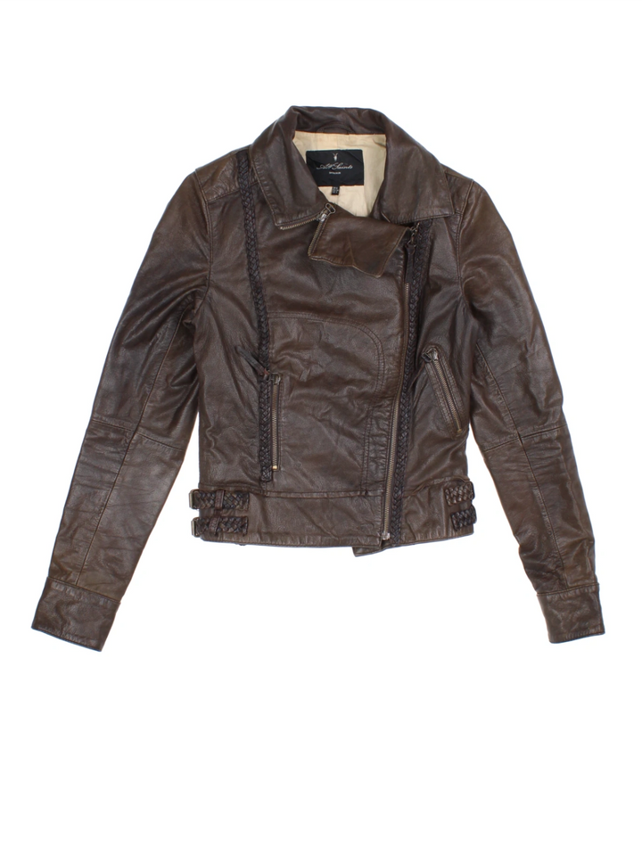 Y2K All Saints Leather Biker Jacket (Size XXS)