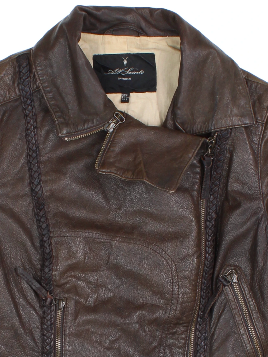 Y2K All Saints Leather Biker Jacket (Size XXS)