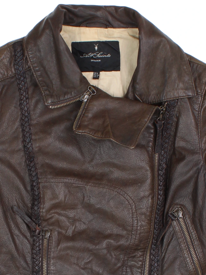 Y2K All Saints Leather Biker Jacket (Size XXS)