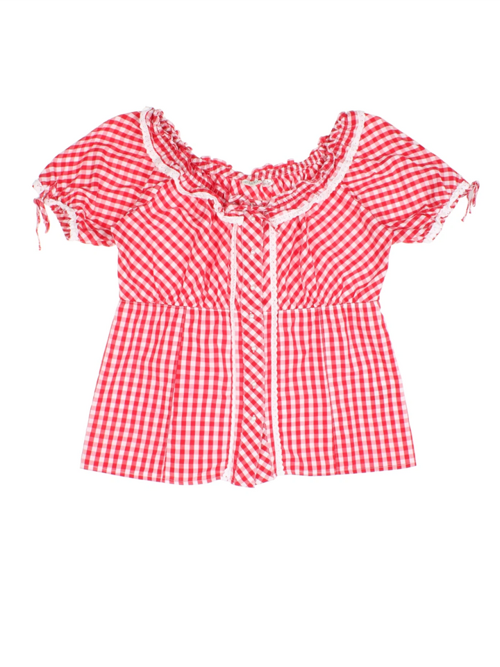 Gingham Milkmaid Top (Size L)