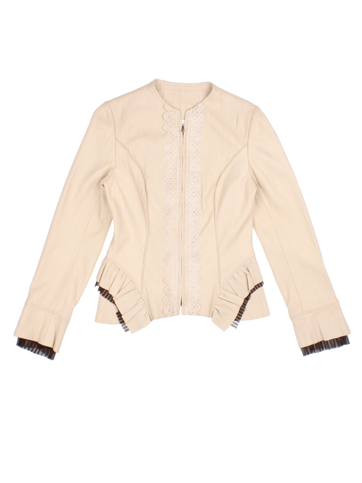 Y2K Leather Ruffle Jacket (Size XS)