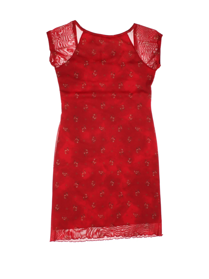Y2K Floral Mesh Mini Dress (Size M)