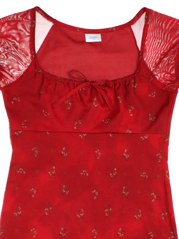 Y2K Floral Mesh Mini Dress (Size M)