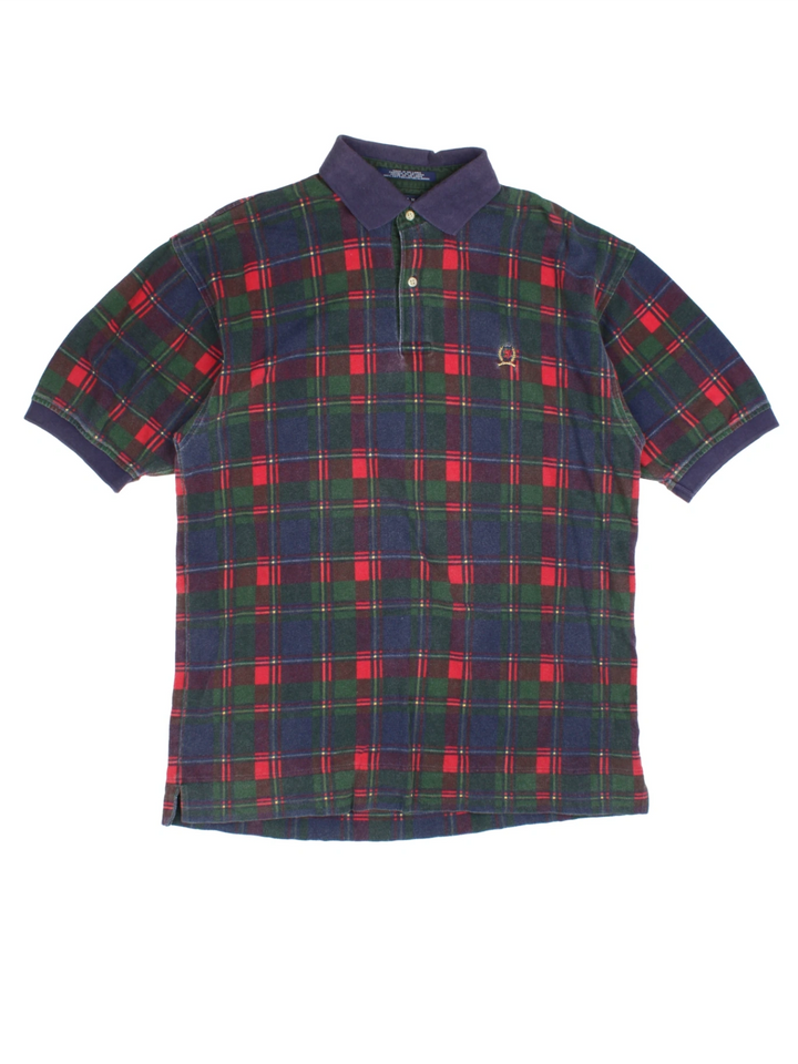 90's Tommy Hilfiger Plaid Polo Shirt (Size L) - VintageFolk