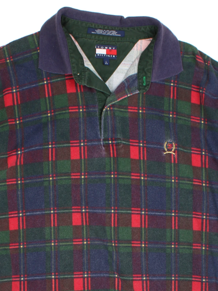 90's Tommy Hilfiger Plaid Polo Shirt (Size L) - VintageFolk