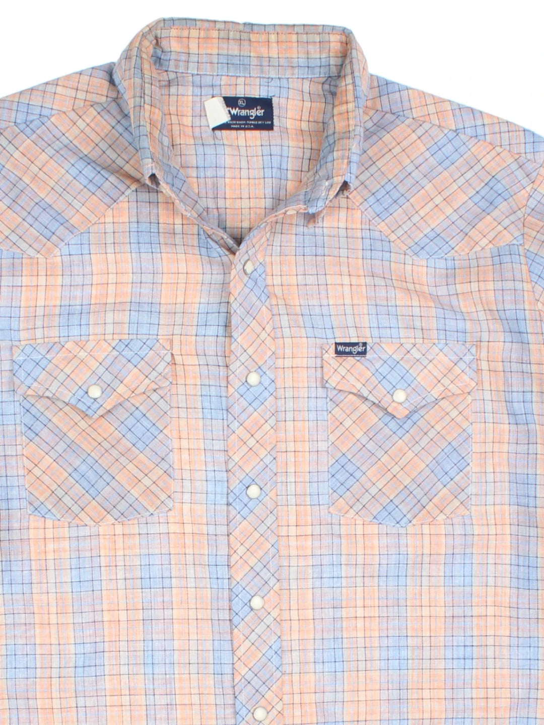 Chemise Western Wrangler Pearl Snap – Orange Et Bleu à Carreaux, Manches Courtes, Taille XL