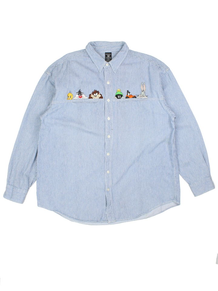 90s Warner Bros. Looney Tunes Hickory Stripe Shirt (Size XL)