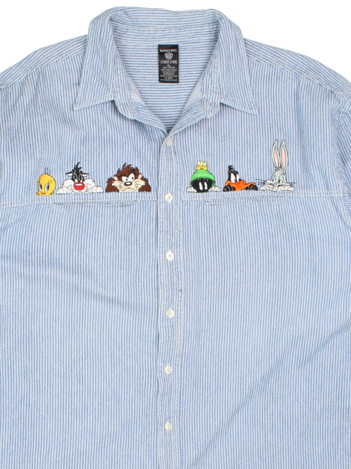 90s Warner Bros. Looney Tunes Hickory Stripe Shirt (Size XL)
